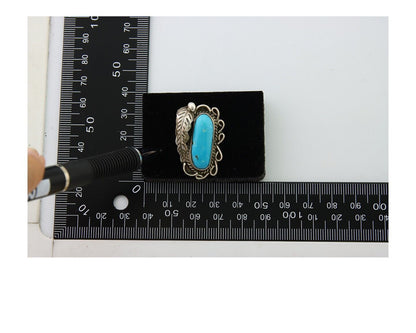 Navajo Ring .925 Sterling Blue Turquoise Artist Signed EK C.80's