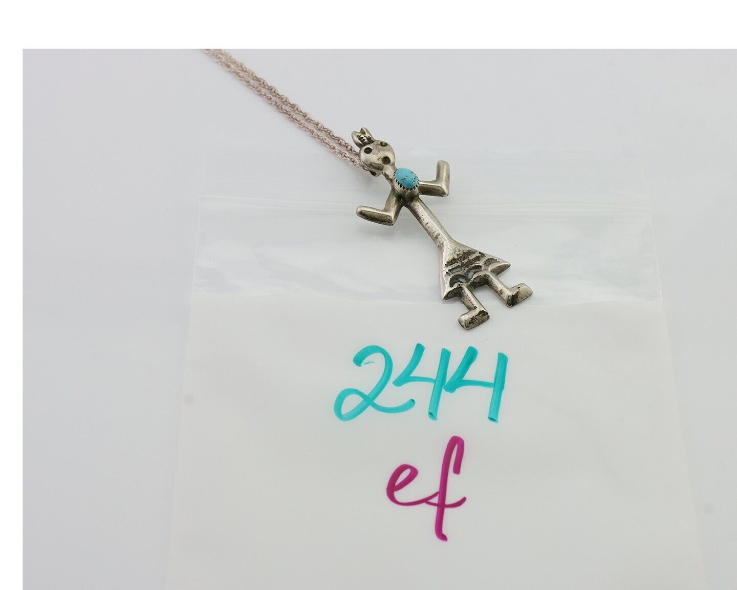 Navajo Turquoise Necklace 925 Silver Sand Cast Dancer C.80's