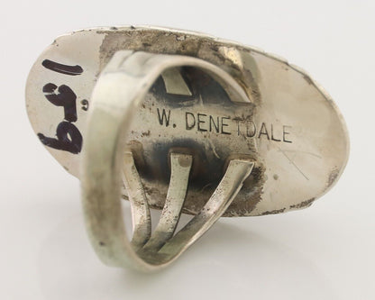 Navajo Ring 925 Silver Blue Gem Turquoise Artist Signed W Denetdale C.80's