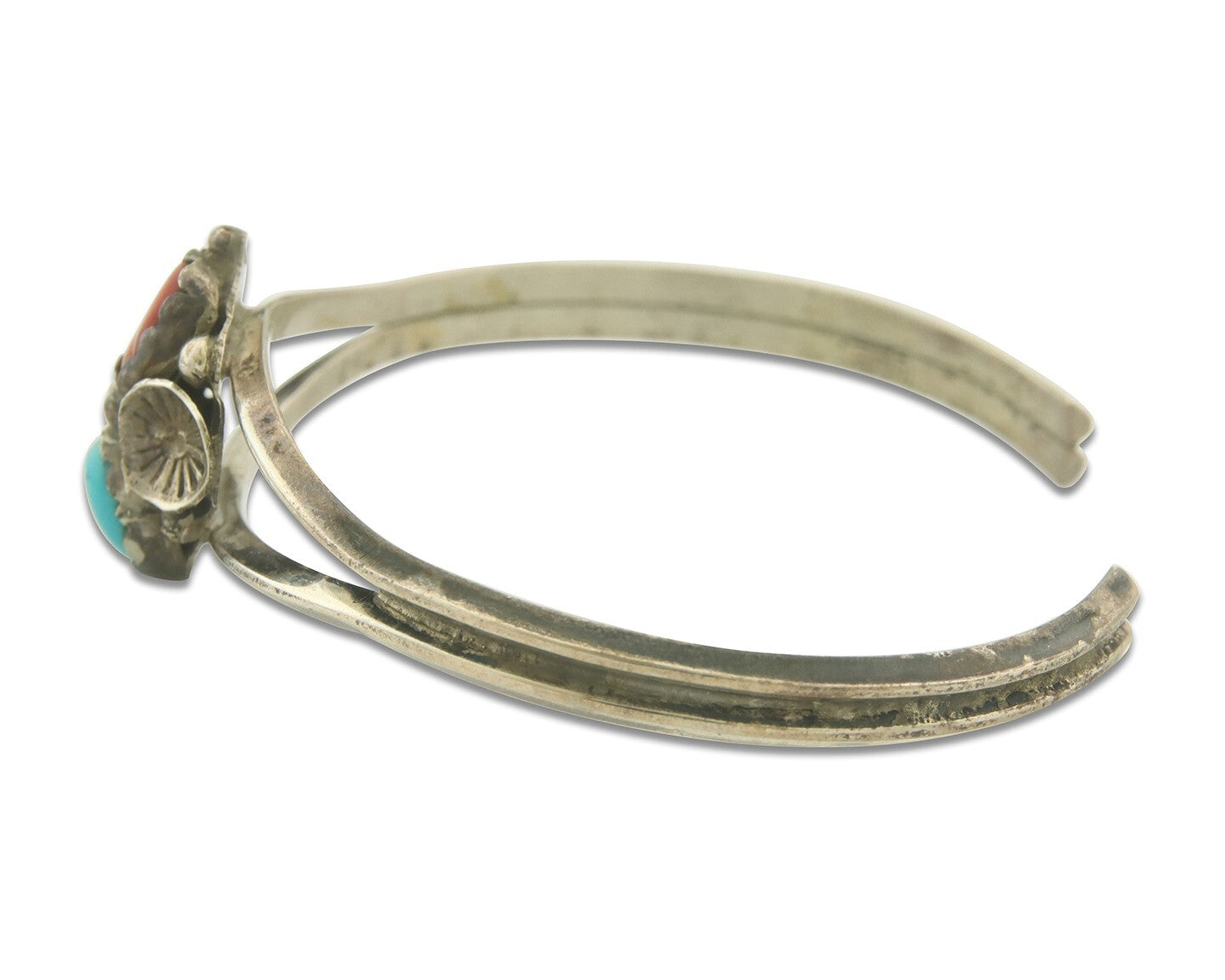 Navajo Bracelet 925 Silver Coral & Turquoise Cuff Signed C.80's