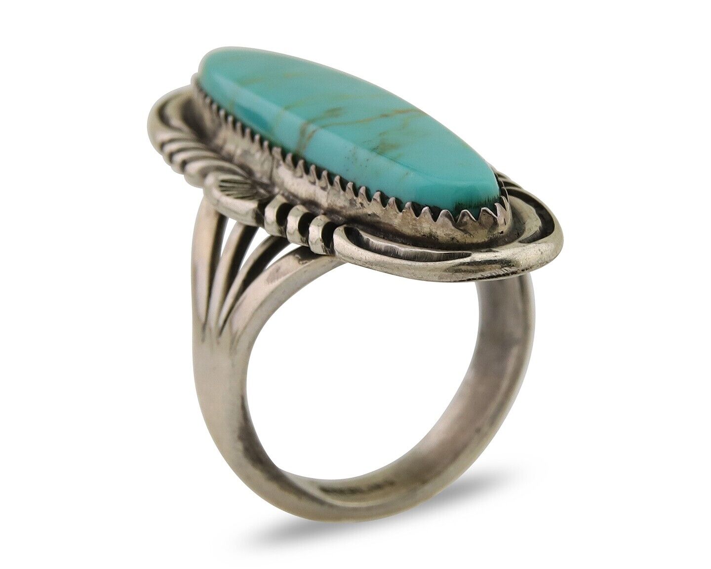 Navajo Hand Stamped Ring 925 Silver Turquoise Native Artist Begay C.80's