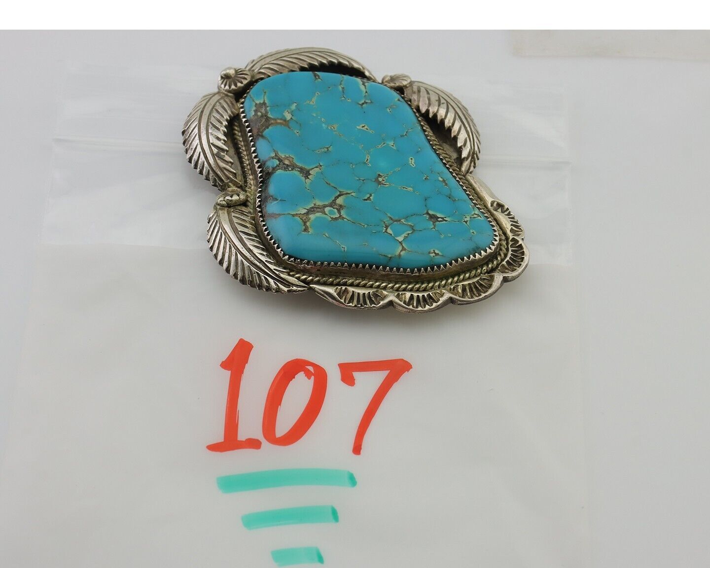 Navajo Pin Pendant 925 Silver Spiderweb Turquoise Native American Artist C.70's