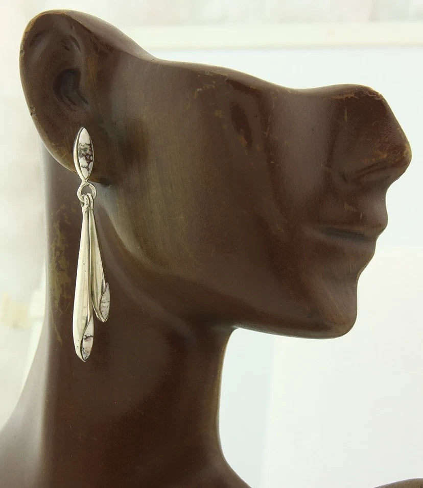 Navajo Dangle Earrings Sterling Silver Buffalo Turquoise Vintage Handmade