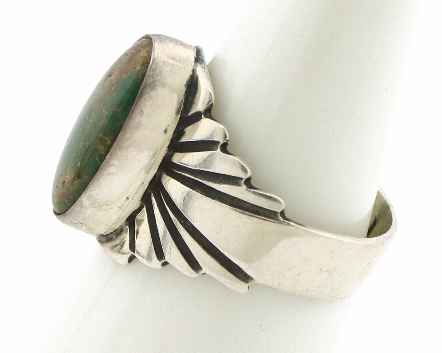 Navajo Ring .925 Silver Green Manassas Turquoise Artist Signed Apache C.80's