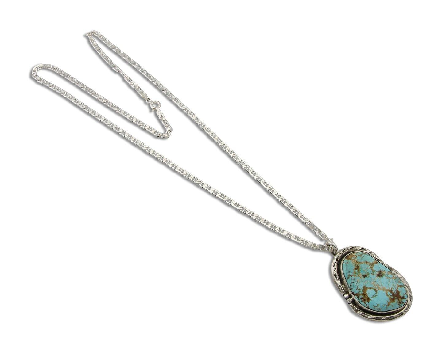 Navajo Necklace 925 Silver Blue Turquoise Artist Signed Fred Guerro C.80's