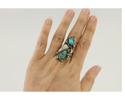Navajo Ring 925 Silver Sleeping Beauty Turquoise Native American Artist C.80's