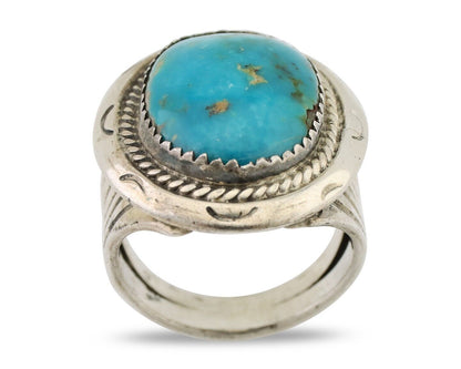 Navajo Ring 925 Silver Kingman Turquoise Artist Signed JMC C.80's