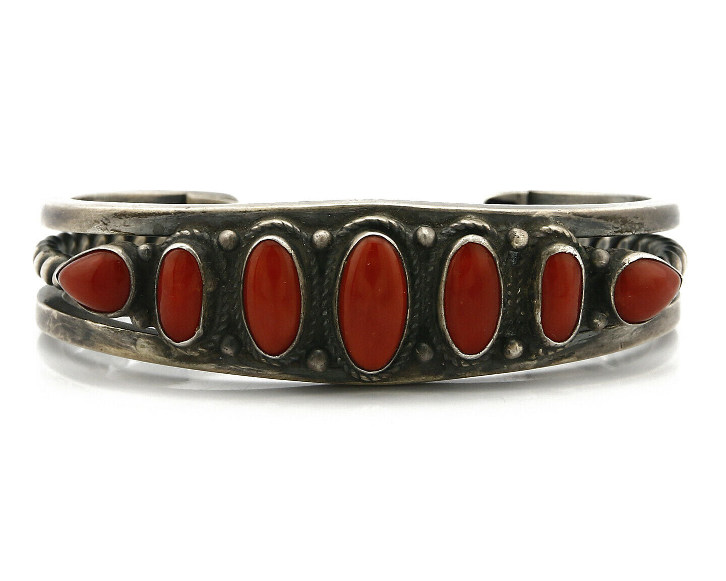 Navajo Bracelet .925 Silver Natural Red Mediterranean Coral Signed S