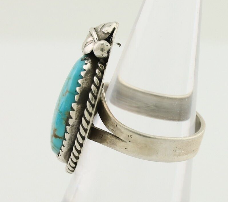Navajo Ring 925 Silver Spiderweb Turquoise Native Artist C.80's