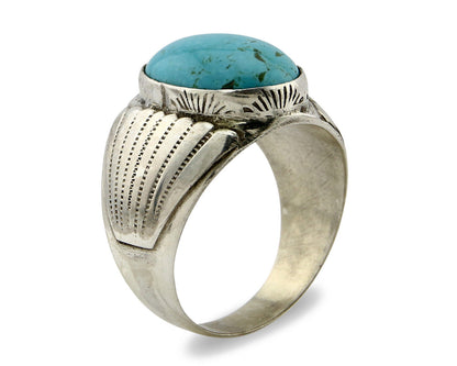 Navajo Turquoise Ring .925 Silver Handmade Signed Artist TZ C.80's