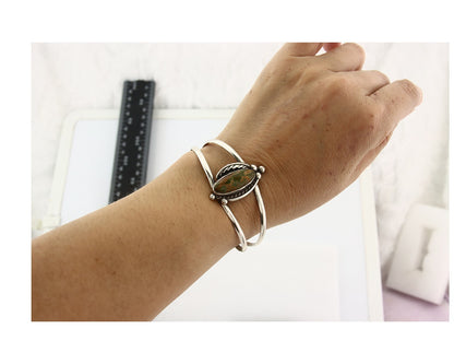 Vintage Navajo Bracelet 925 Silver Manassa Turquoise Handmade Signed Sunrise