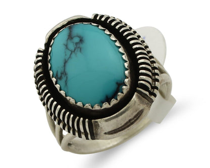 Navajo Ring 925 Silver Natural Blue Turquoise Artist Signed Larry Yazzie C.80's