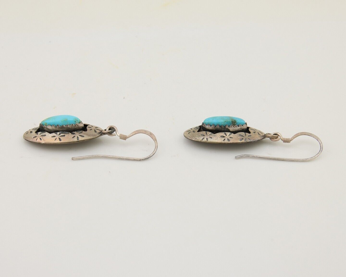 Navajo Dangle Earrings 925 Silver Natural Blue Turquoise Signed IJC C.80's