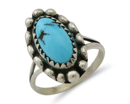 Navajo Ring 925 Silver Sleeping Beauty Turquoise Artist Signed SC C.80's