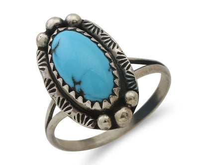 Navajo Ring 925 Silver Sleeping Beauty Turquoise Artist Signed SC C.80's