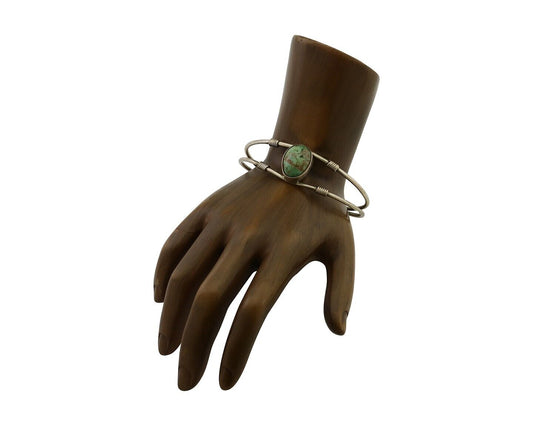 Navajo Bracelet 925 Silver Natural Green Turquoise Native American Artist C.80's