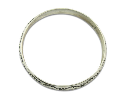 Vintage Navajo Bangle Bracelet Sterling Silver Hand Stamped Signed J