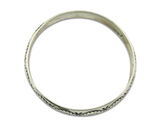 Vintage Navajo Bangle Bracelet Sterling Silver Hand Stamped Signed J