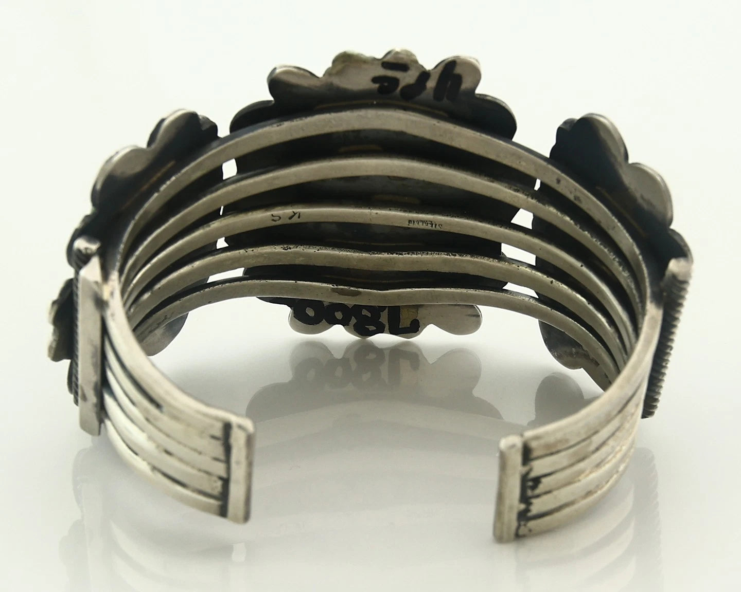 Navajo Cuff Bracelet Sterling Silver Turquoise Vintage Signed Kirk Smith