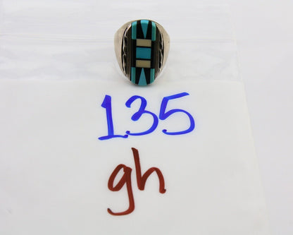 Men Navajo Ring 925 Silver Natural Gemstones Signed Cross Roads Size 11.25