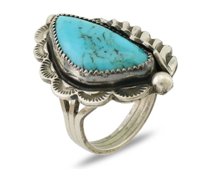 Navajo Handmade Ring 925 Silver Kingman Turquoise Artist Signed Benny M C.80's