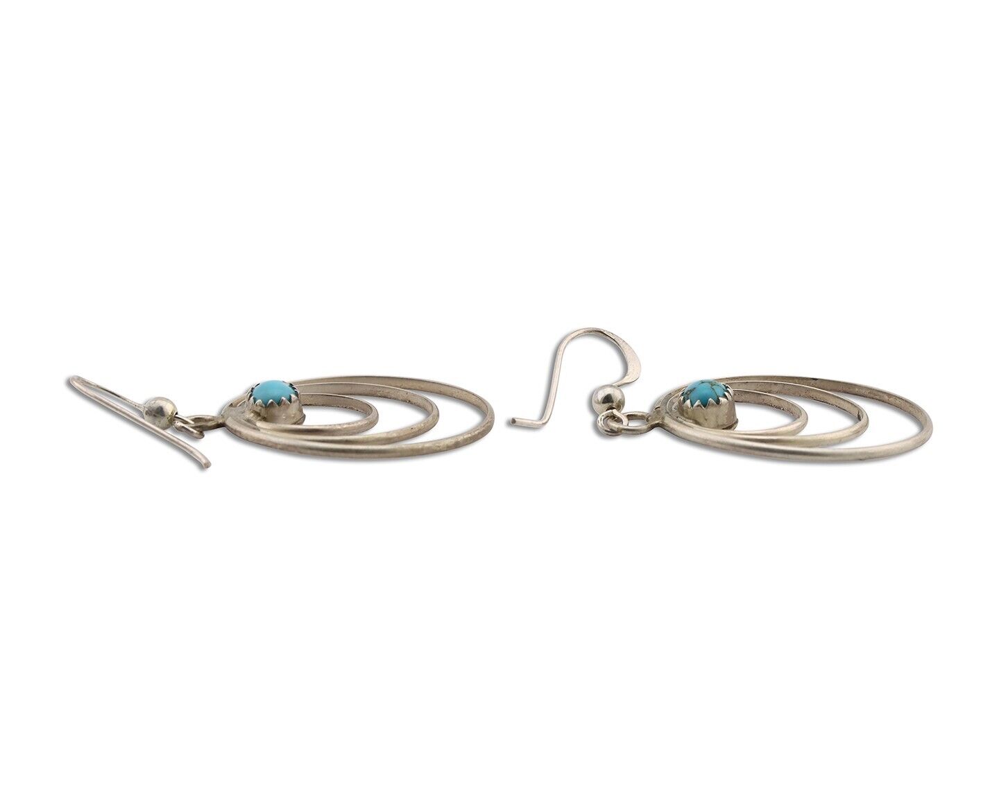 Navajo Dangle Handmade Earrings 925 Silver Blue Turquoise Native Artist C.80's