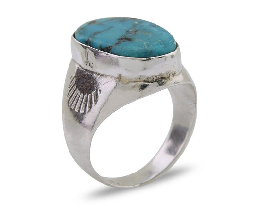 Navajo Handmade Ring 925 Silver Natural Mined Turquoise Artist C.80's