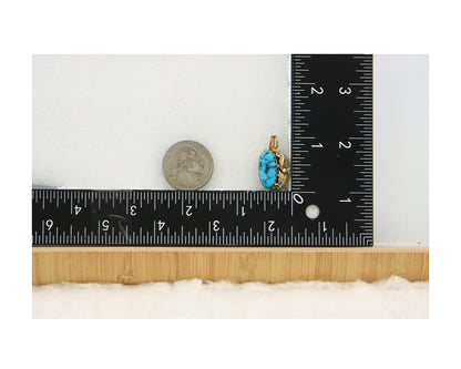Navajo Pendant Sterling Silver & Gold Natural Blue Turquoise Signed GK