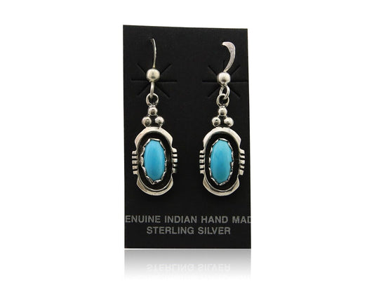 Navajo Dangle Earrings 925 Silver Sleeping Beauty Native Artist C80s