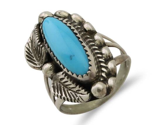 Navajo Ring 925 Silver Kingman Turquoise Artist Signed SC Size 6.0 C.80's