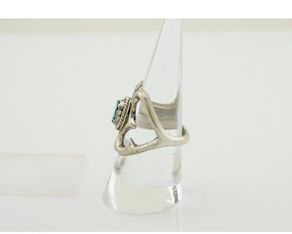 Navajo Sand Cast Ring 925 Silver Sleeping Beauty Turquoise Artist C.80's