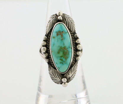 Navajo Ring 925 Silver Natural Blue Turquoise Artist Signed GR HEART C.80's