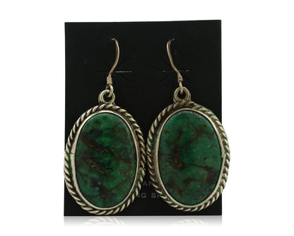 Navajo Earrings 925 Silver Natural Green Turquoise Native Artist C.80's