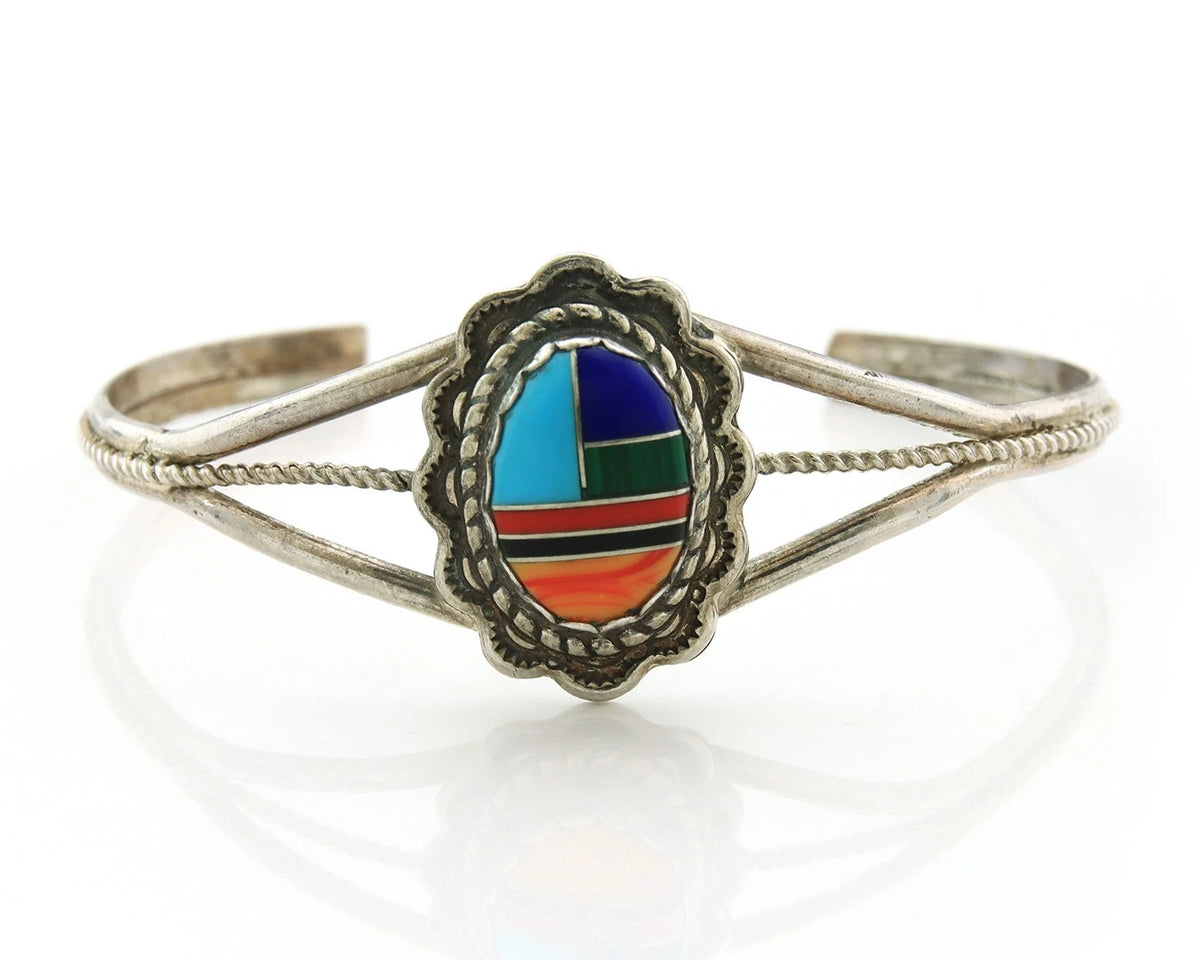Navajo Cuff Bracelet 925 Sterling Silver Natural Gemstones Vintage