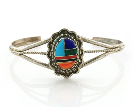 Navajo Cuff Bracelet 925 Sterling Silver Natural Gemstones Vintage