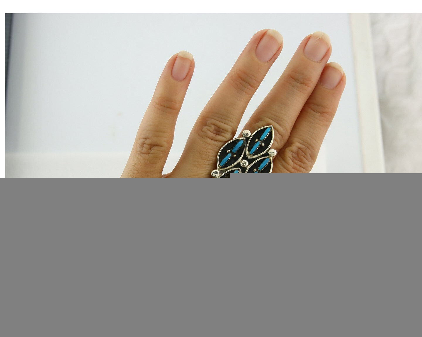 Vintage Zuni Ring 925 Sterling Authentic Natural Turquoise Native Artist Sz 7.25