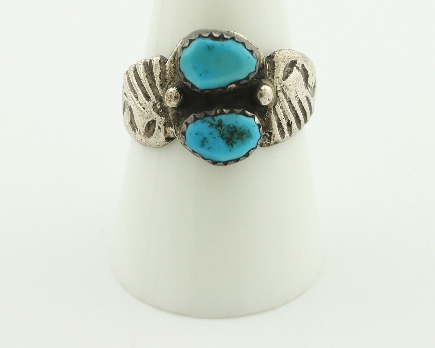 Zuni Ring .925 Silver Natural Sleeping Beauty Turquoise Native Artist C.80's