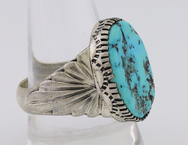 Navajo Ring 925 Silver Blue Sleeping Beauty Turquoise Artist Signed DK C.80's