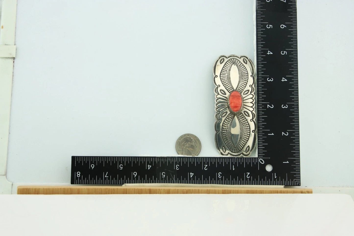 Navajo Barrette Sterling Silver Natural Spiney Oyster Vintage Hand Stamped 3.75