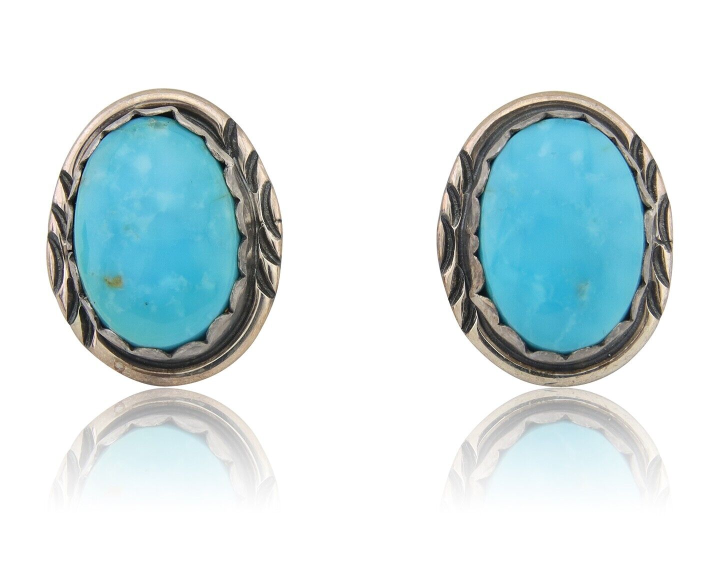 Navajo Earrings 925 Blue Kingman Turquoise Native American Artist C80s