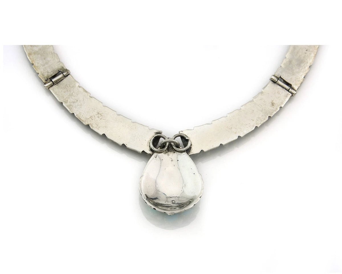 Navajo Necklace 925 Sterling Silver Natural Turquoise Vintage Signed D C.80's