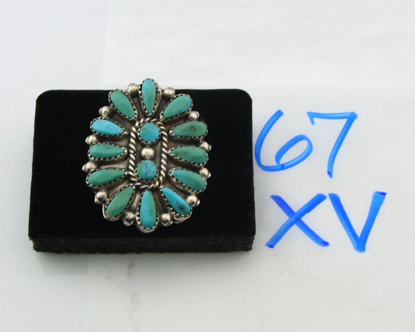 Navajo Concho Ring Sterling Silver Natural Turquoise Handmade Vintage
