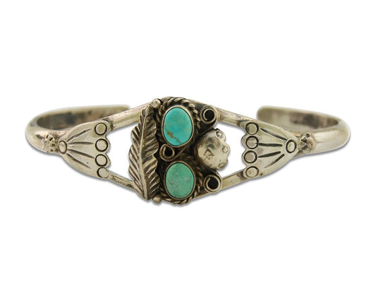 Navajo Bracelet 925 Silver Cuff Turquoise Handmade Native Artist C.80's