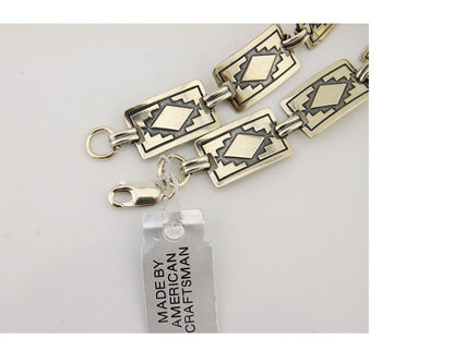 Navajo Hamdmade Link Bracelet 925 Silver Native American Artist C.80's