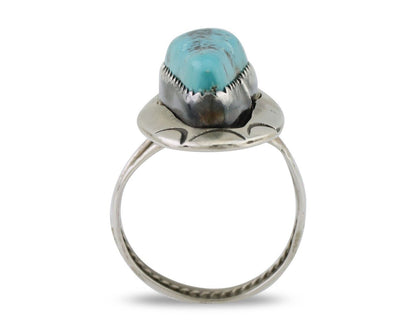 Navajo Ring 925 Silver Blue Gem Turquoise Artist Size 6.0 C.80's