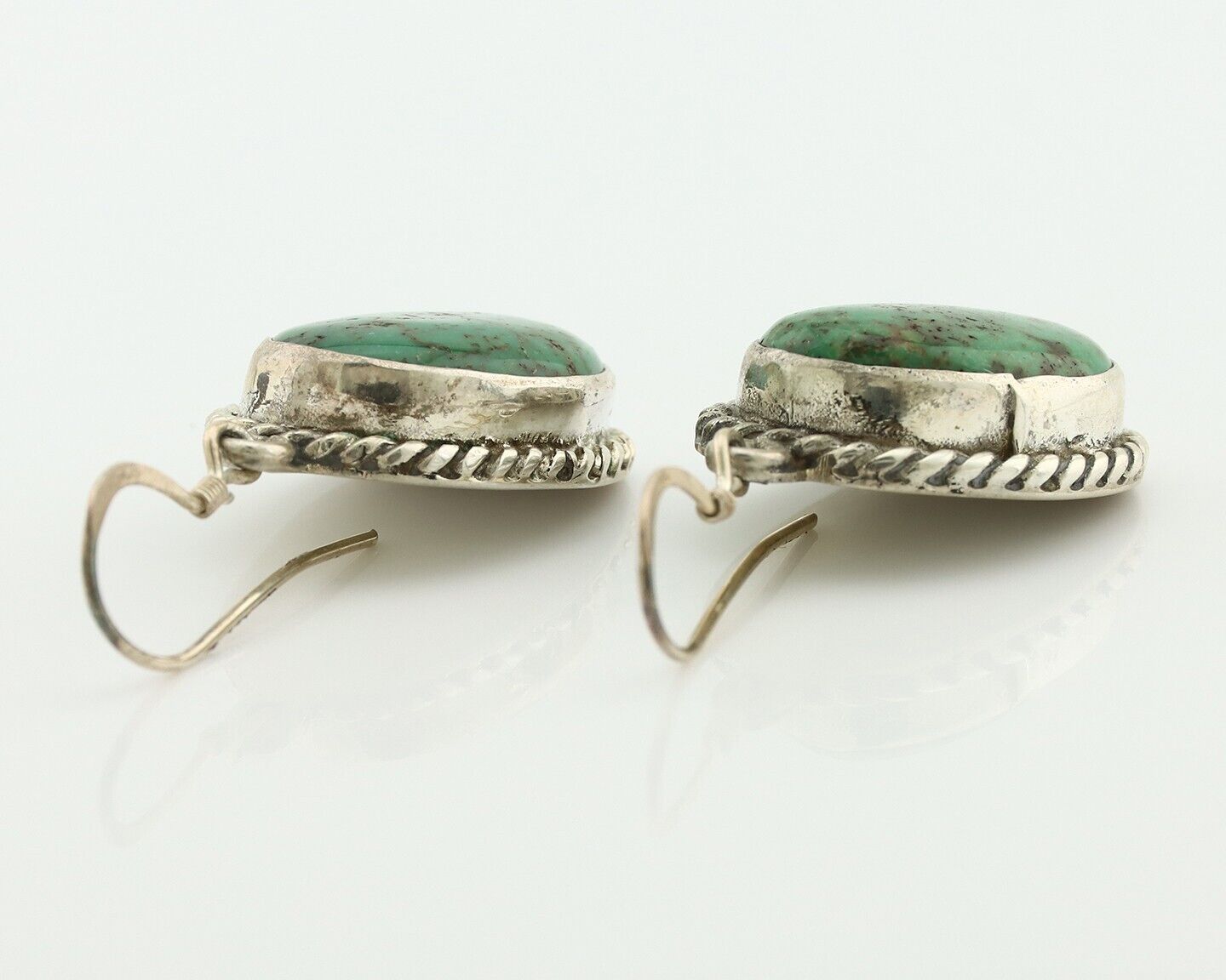 Navajo Earrings 925 Silver Natural Green Turquoise Native Artist C.80's