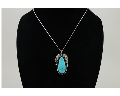 Navajo Pendant 925 Silver Natural Blue Turquoise Native American Artist C.90s