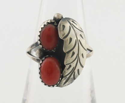 Navajo Handmade Ring 925 Silver Natural Mediterranean Coral Signed 88 C.80's