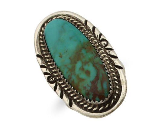 Navajo Ring 925 Silver Natural Turquoise Native Artist Signed TALHAT C.80's