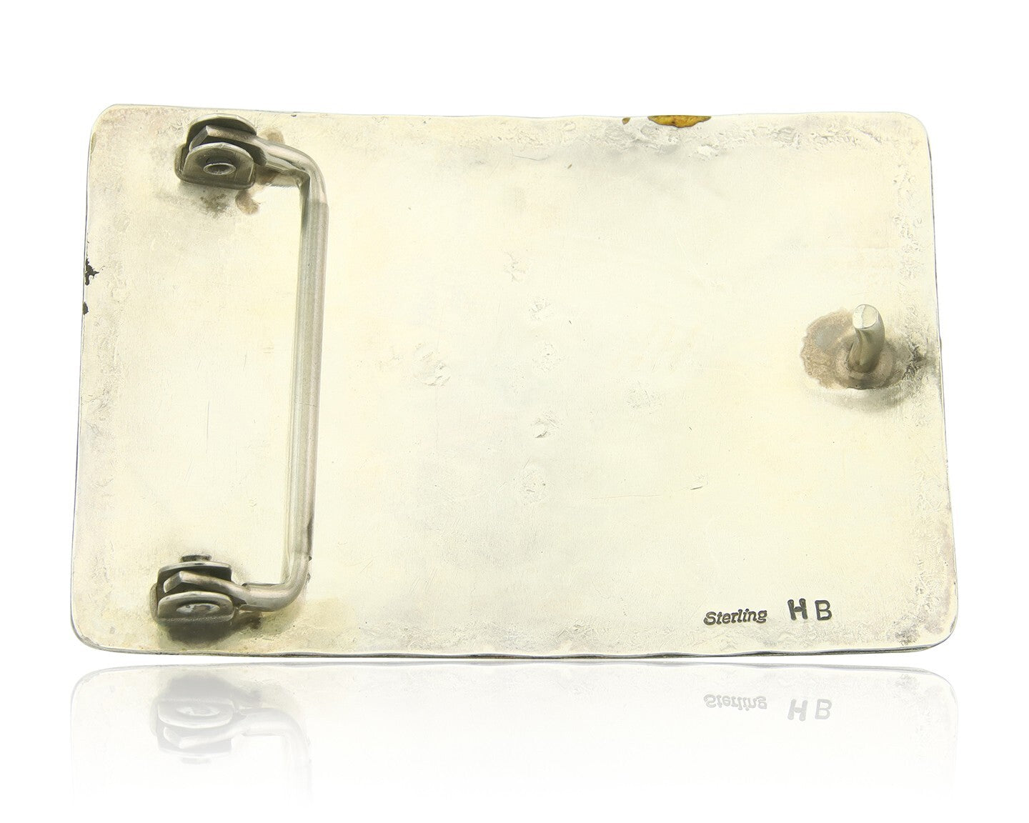 Vintage Navajo Belt Buckle 925 Silver Handmade Inlaid Gemstone Signed HB